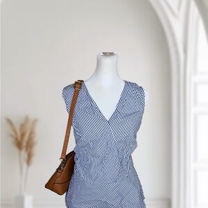 Talbots Striped Sleeveless Faux Wrap Peplum Blouse Size 14